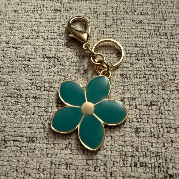 Gold and Teal Flower Keychain Bag Charm. NWOT - Picture 2 of 5